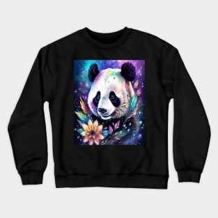 Fantasy, Watercolor, Panda Bear With Flowers and Butterflies Crewneck Sweatshirt